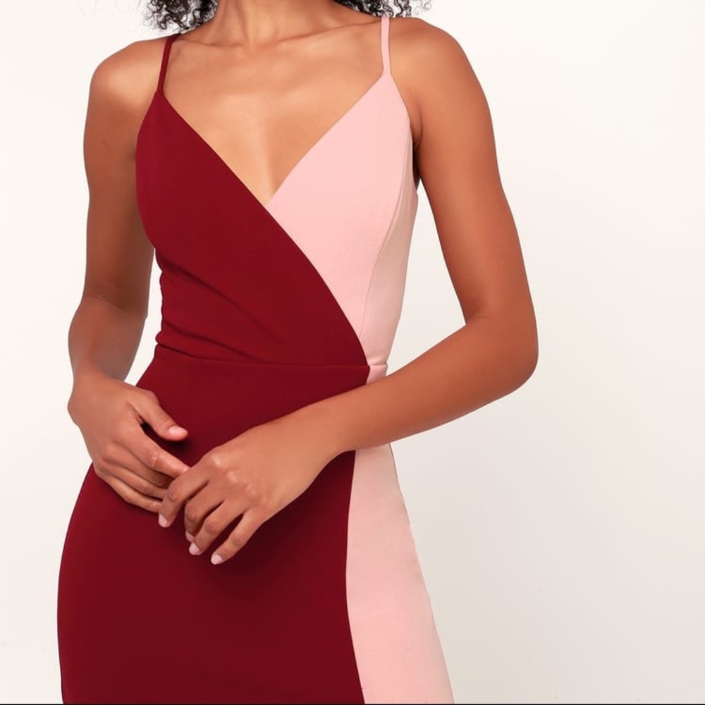 Lulus Burgundy and Pink Two-Tone Bodycon Dress
